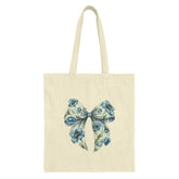 Floral Bow Tote Bag, Cute Design Bag, Fashion Tote, Blue Floral Bag, Everyday Carry, Stylish Tote, Gift for Her, Shopping Bag, Book Bag - Tawshia